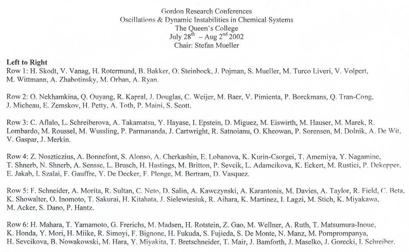 2002 Gordon Research Conferences: Oscillations & Dynamic Instability In Chemical Systems - Names