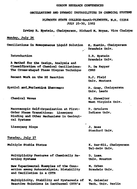 1982 Gordon Research Conference Oscillations & Dynamic Instabilties in Chemical Systems - schedule