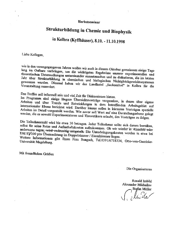 1998 Herbstseminar - Announcement letter