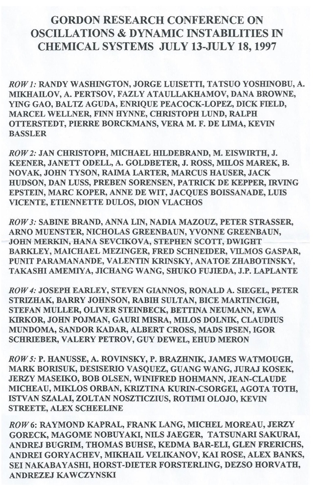 1997 Gordon Research Conferences: Oscillations & Dynamic Instability In Chemical Systems - Names
