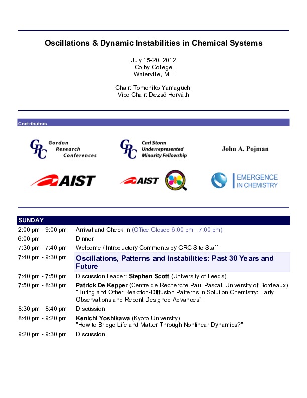 2012 Gordon Research Conferences: Oscillations & Dynamic Instability In Chemical Systems -  program 