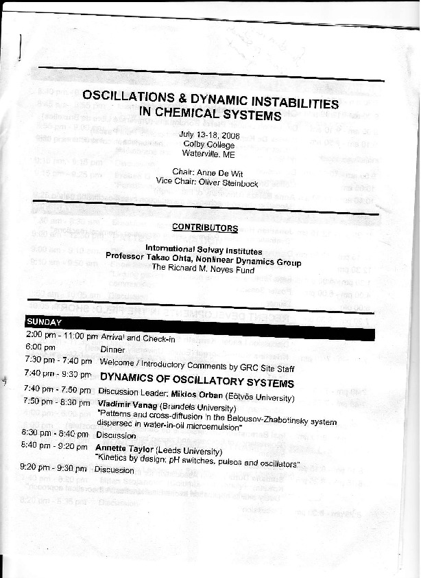 2008 Gordon Research Conferences: Oscillations & Dynamic Instability In Chemical Systems - Schedule