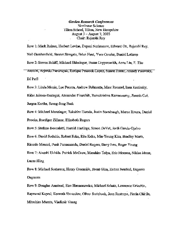 2003 Gordon Research Conferences: Nonlinear Science - Names