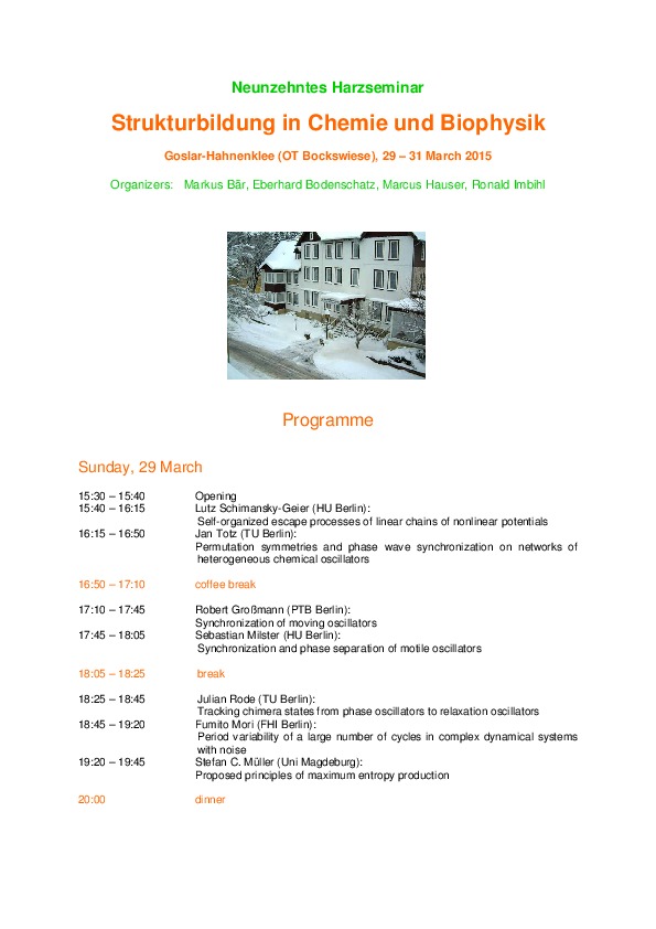 2015 Harzseminar - Scientific program